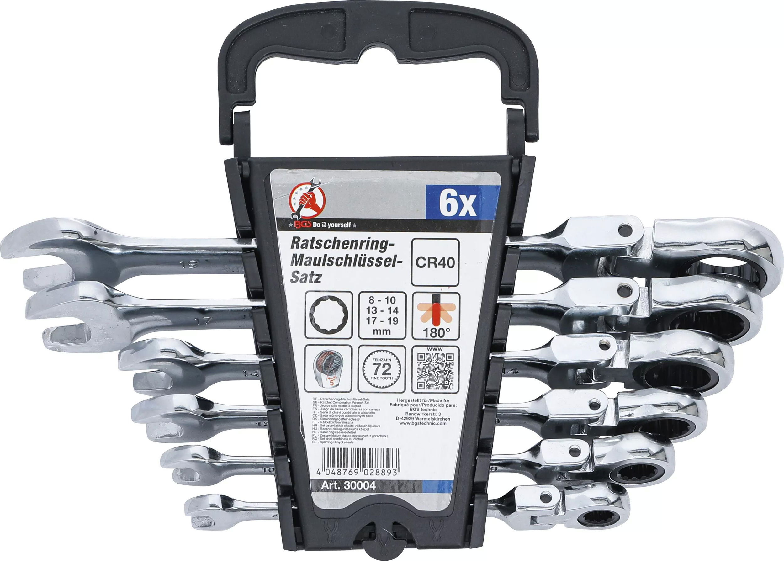 BGS Do it yourself 9-30004 csillag-villáskulcs készlet, 72-fogú racsnis-csuklós, metrikus, 6 részes termék fő termékképe