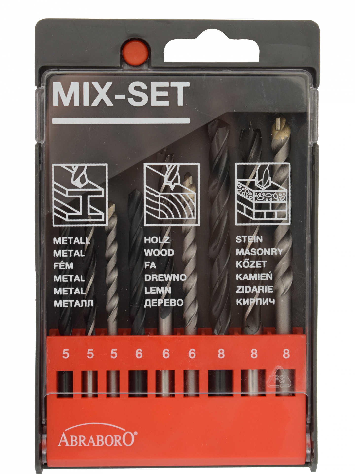 Abraboro 9 részes HOBBY fúrókészlet (fém/fa/kőzetfúró), műanyag dobozban termék fő termékképe