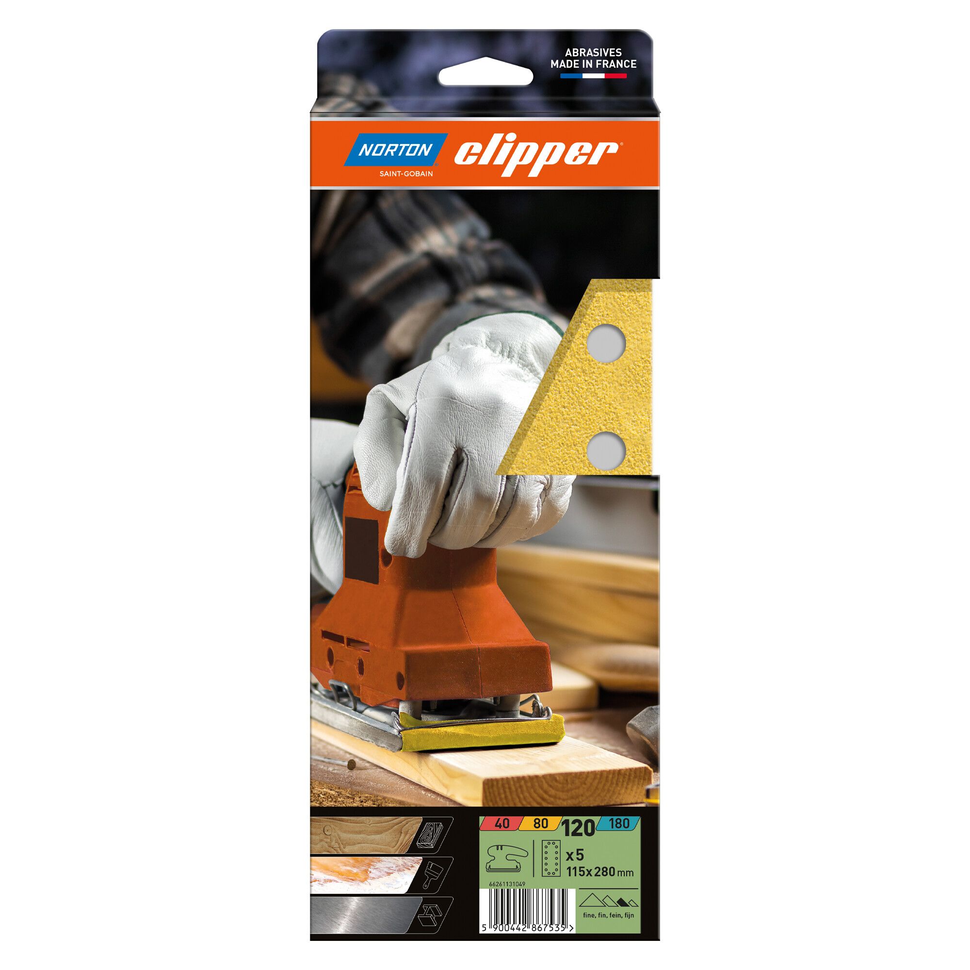 Norton Clipper G131F csiszolóív 115x280mm 14 lyukas P120, 5 darab/csomag termék fő termékképe