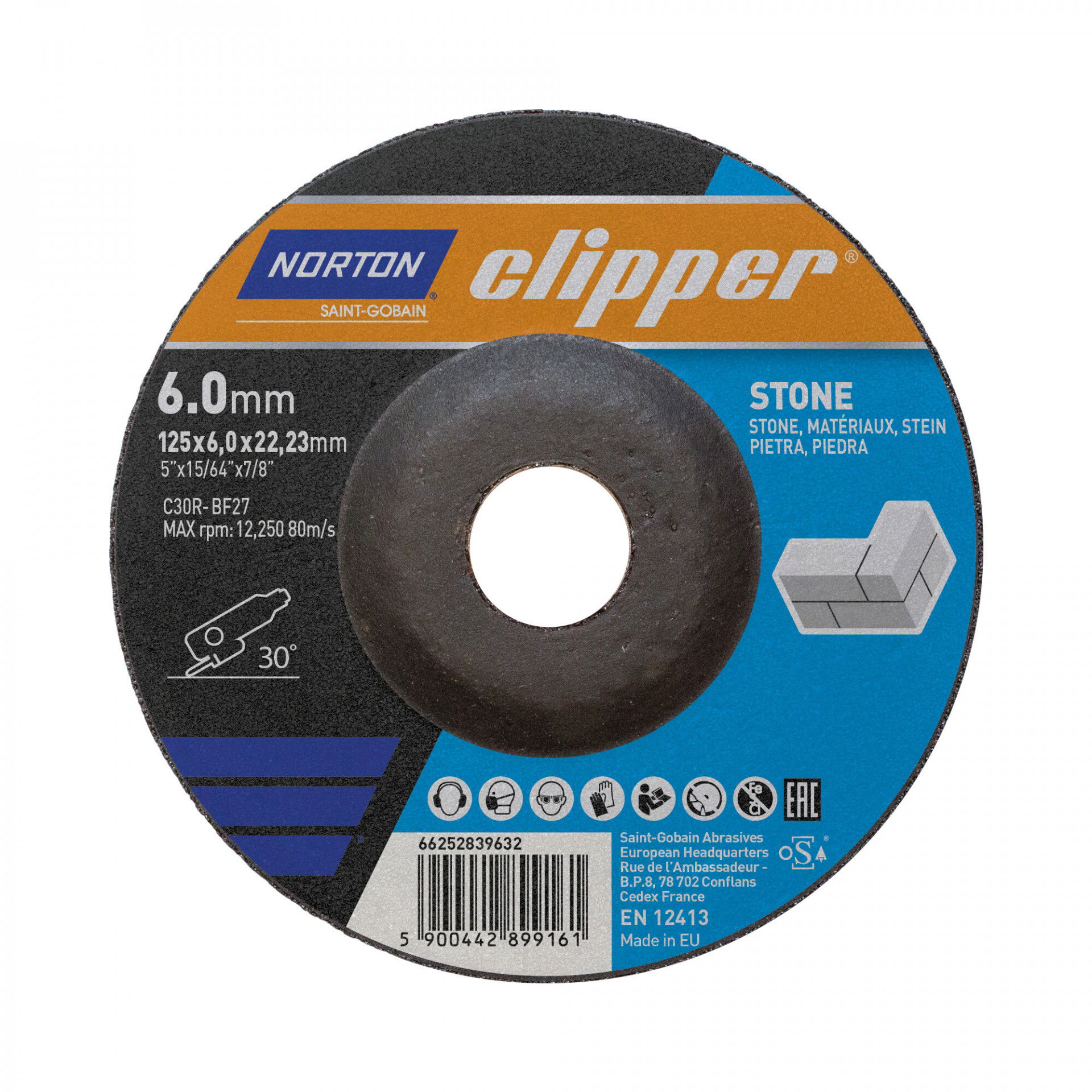 Norton Clipper kő tisztítókorong 125x6,0x23,23mm, 10 db/csomag termék fő termékképe