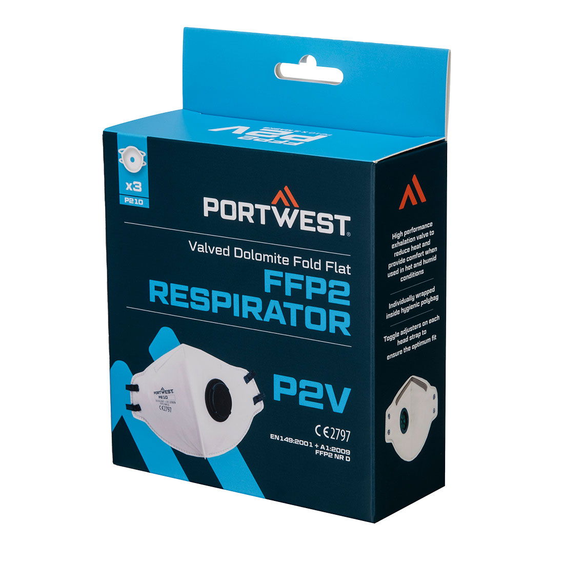 Portwest P210 - FFP2 szelepes Dolomite félbehajtható pormaszk, fehér, 3 db/csomag termék fő termékképe